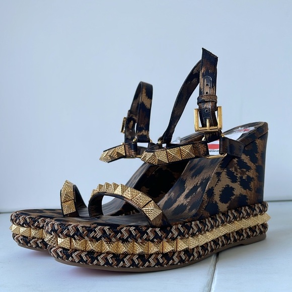 Christian Louboutin Pyraclou Crepe Satin Kitty Spike Wedge Sandals size US9 EU39 - Picture 6 of 9